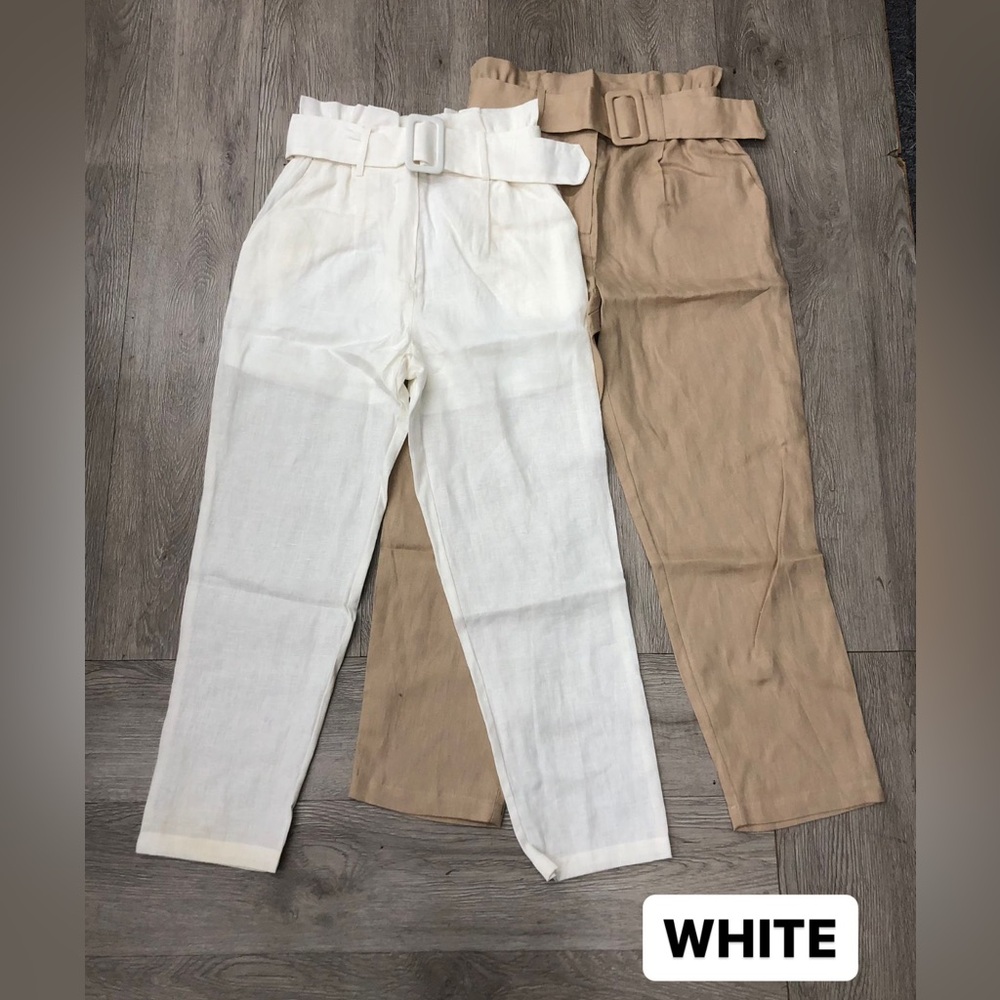 WHITE Paperbag Linen Pants NWT